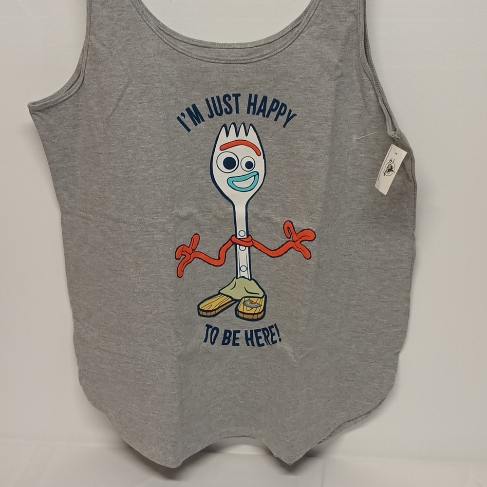 Disney Forky Tan Top Adult Sz XL I'm just Happy to be Here! Toy story 4 summer - Picture 5 of 13
